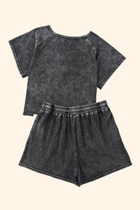 Matching outfit Set T-shirt and shorts Black Acid Washed Shorts and T shirt fashion set Top and Shorts Outfit