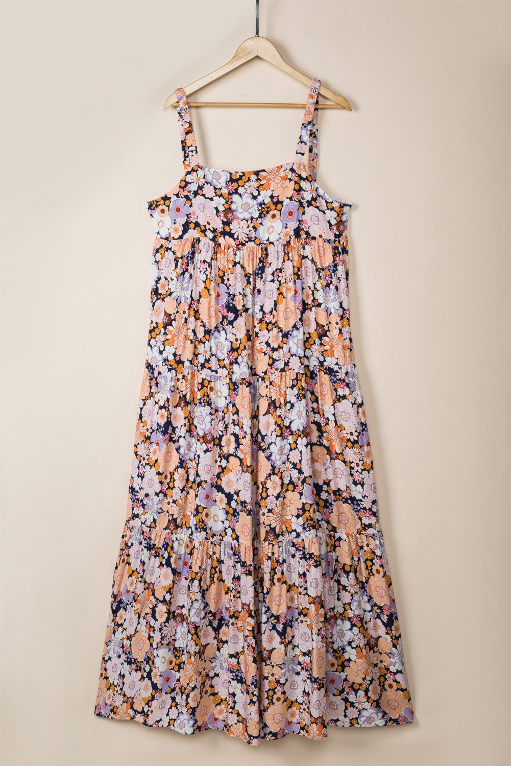 Maxi Sundress Multicolor Floral Print Scoop Backless Long Dress