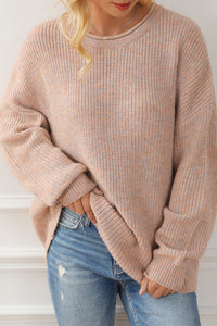 Multicolor Rolled Round Neck Drop Shoulder Sweater