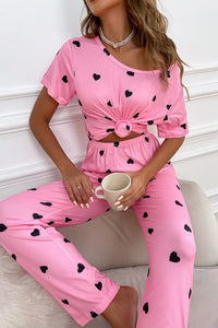 Women's Pajamas Pink Valentines Heart Print Tee and Pants Lounge Set