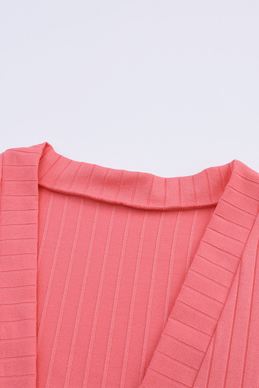 Pink Open Front Pocketed Knit Cardigan