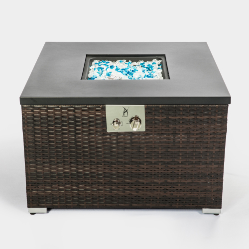 Outdoor Gas Fire Pit Square Dark Brown Wicker Fire Pit Table Outside Outdoor Furniture