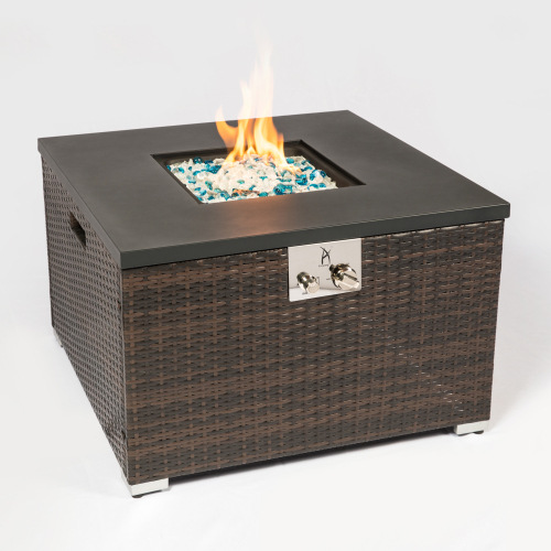 Outdoor Gas Fire Pit Square Dark Brown Wicker Fire Pit Table Outside Outdoor Furniture