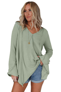 Green Ribbed Expose Seam Bell Sleeve Top