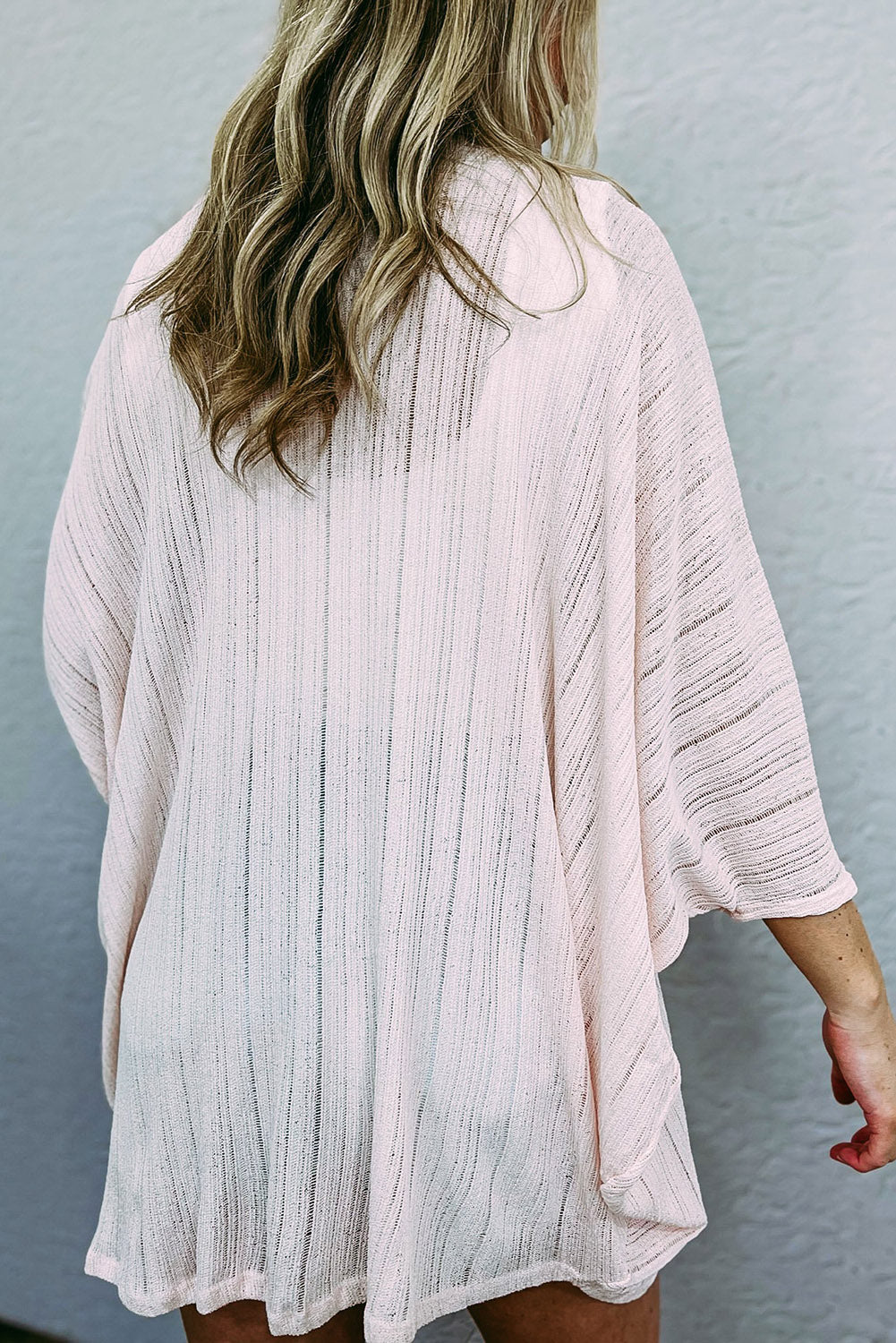 Pink Sheer Open Sweater Lightweight Knit Long Sleeve Cardigan