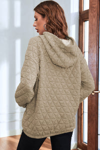 Pale Khaki Solid Color Quilted Kangaroo Pocket Hoodie