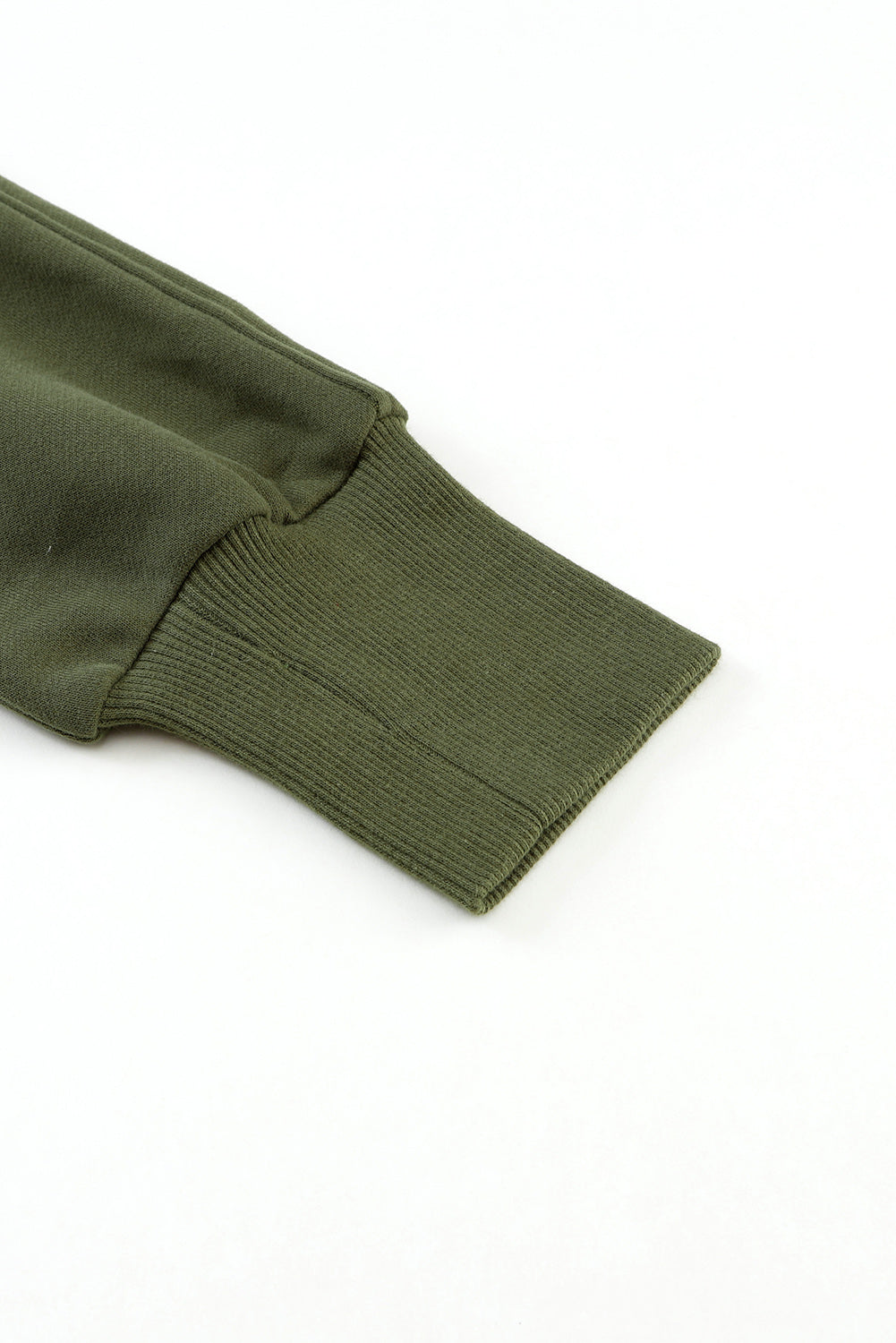 Green Zip Up Stand Collar Ribbed Thumbhole Sleeve Sweatshirt