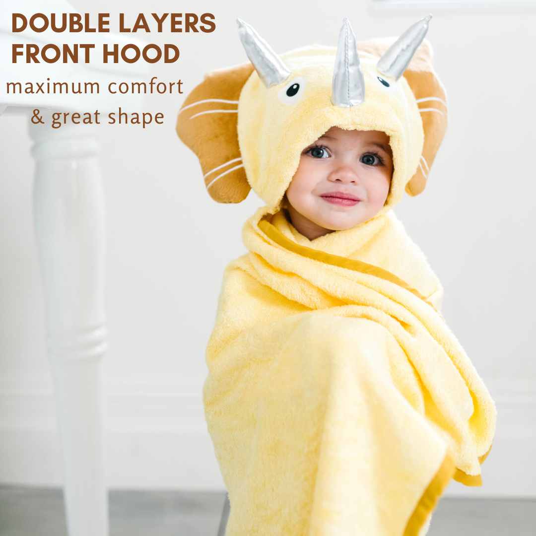 Bamboo Viscose Baby Hooded Towel Yellow Dinosaur, Baby Towel , Towel for Kids