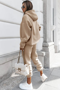 Pale Khaki Chunky Two-piece Hooded Sweatsuit