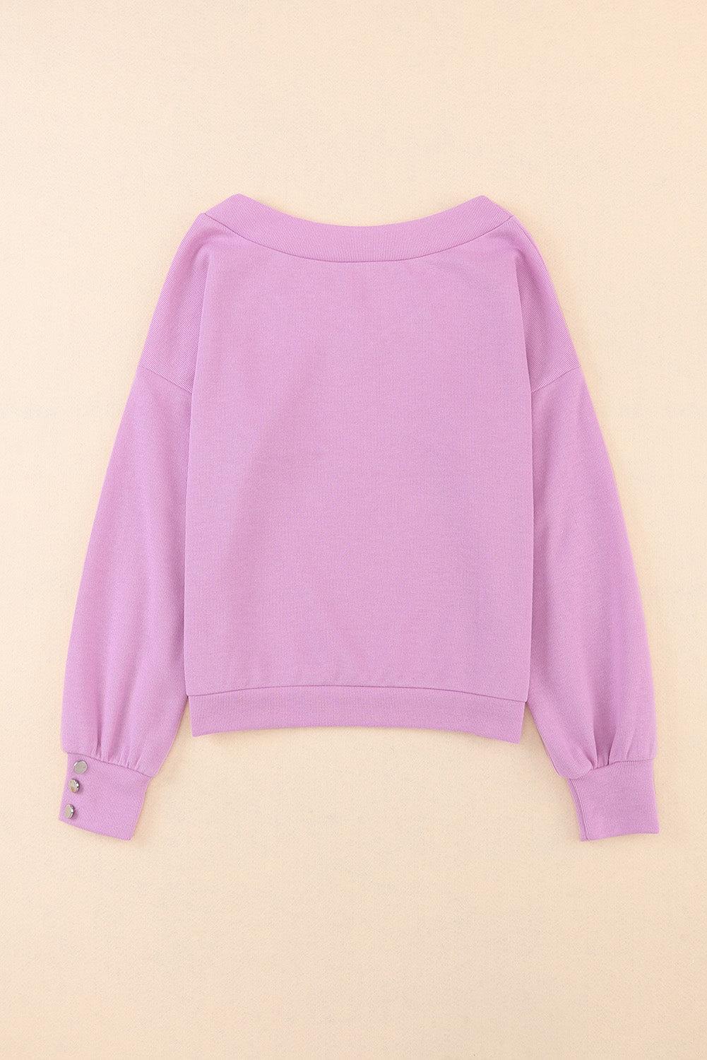 Purple Knitted V Neck Buttoned Cuffs Sweater