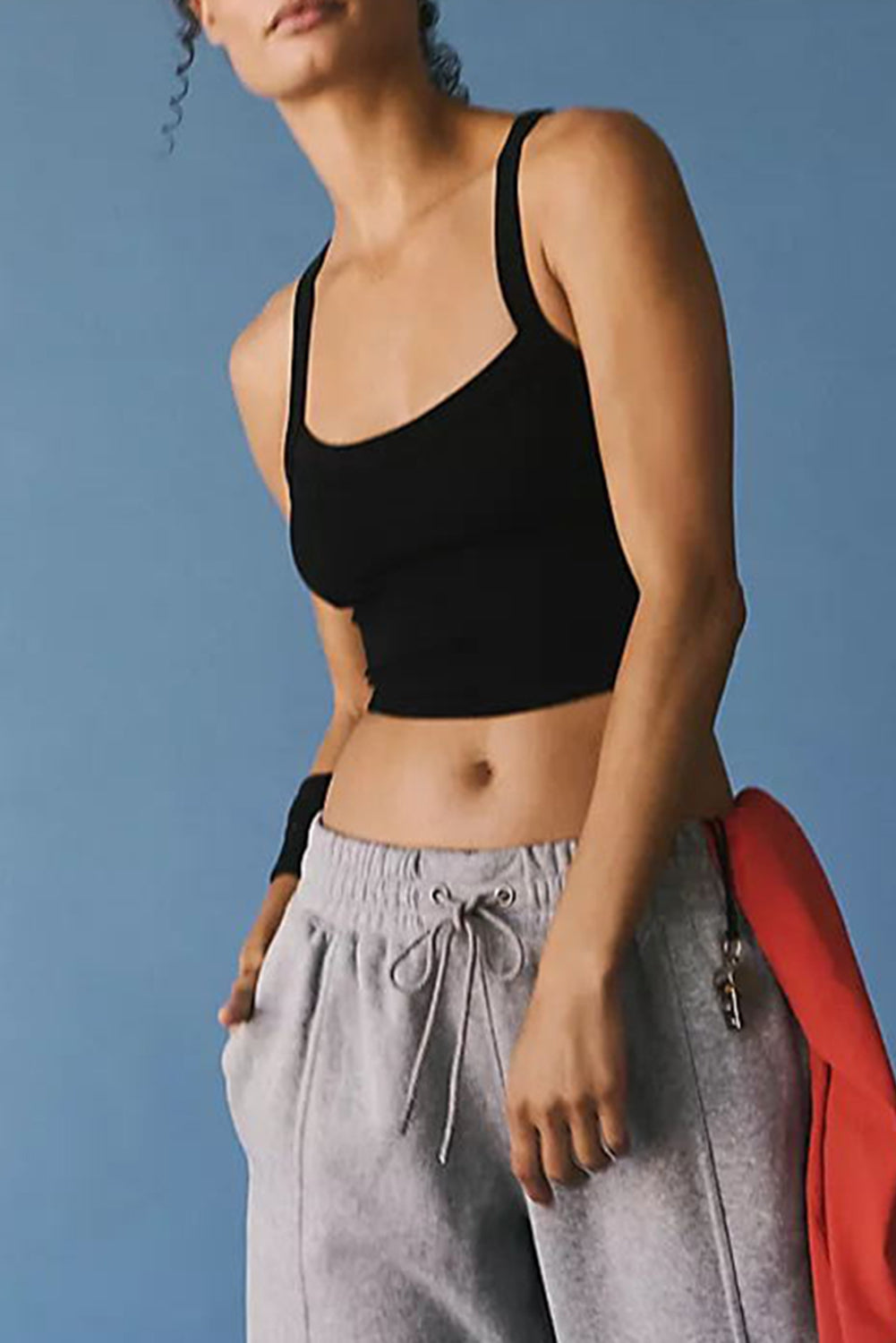 Black Athletic Ribbed Cropped Cami Tank Top