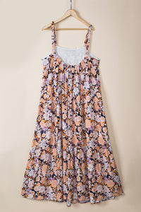 Maxi Sundress Multicolor Floral Print Scoop Backless Long Dress