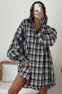 Women's Casual Multicolour Bishop Sleeve Long Sleeve Plaid Oversized Button Down Shirt