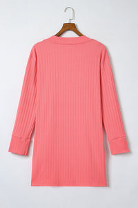 Pink Open Front Pocketed Knit Cardigan