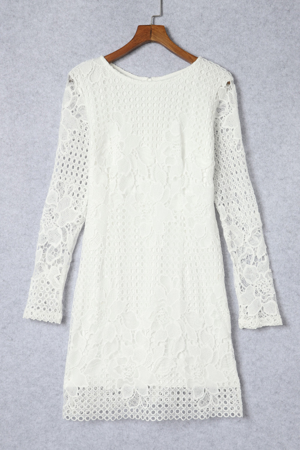 White Lace Hollowed Long Sleeve Bodycon Dress