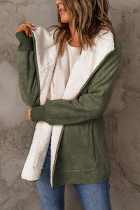 Women's Winter Coats Green Faux Suede Fleece Lined Open Front Jacket