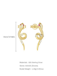 Snake Earrings 925 Sterling Silver 18K Gold Plated Pink Zircon Hypoallergenic Statement Earrings