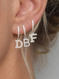 Initial Letter Huggie Hoop Earrings, Zircon .925 Sterling Silver Dainty Letter Earrings