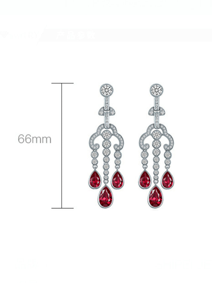 Chandelier Earrings Zircon 925 Sterling Silver Hypoallergenic Fine Jewelry, Pink Sapphire Simulation Long Earrings