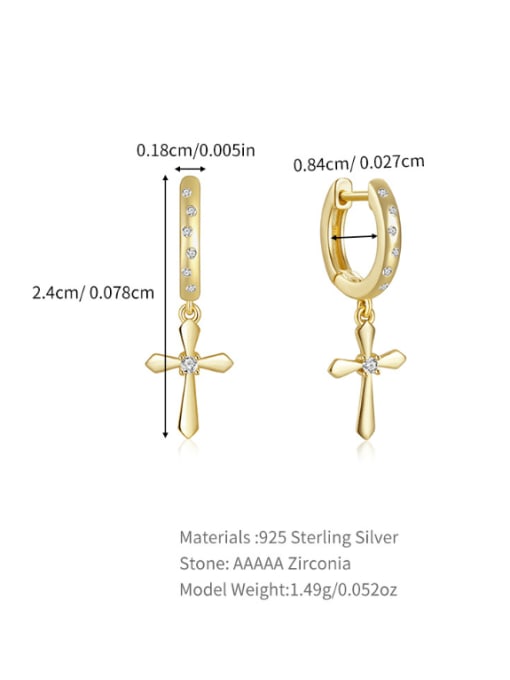 Cross Hoop Earrings 925 Sterling Silver 18K Gold Vermeil Dangley Cross Zircon Hypoallergenic Huggie Hoop Earrings