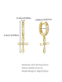 Cross Hoop Earrings 925 Sterling Silver 18K Gold Vermeil Dangley Cross Zircon Hypoallergenic Huggie Hoop Earrings