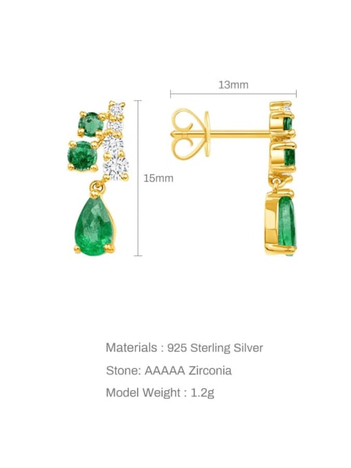 Emerald Green Statement Earrings, Zircon .925 Sterling Silver Drop Down Luxury Earrings