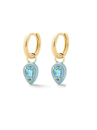 Waterdrop Enamel Huggie Hoop Earrings, 18K Gold Plated. 925 Sterling Silver Colorful Zircon Charm Earrings