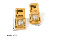 Double Square Golden Statement Stud Earrings 18K Gold Plated Cubic Zirconia Waterproof Jewelry