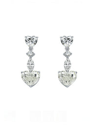 Heart Earrings 925 Sterling Silver Diamond Zircon Luxury Hypoallergenic Dangly Earrings