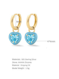 Summer Heart Earrings 18K Gold Plated 925 Sterling Silver Color Enamel Dangle Huggie Women's Jewelry KESLEY