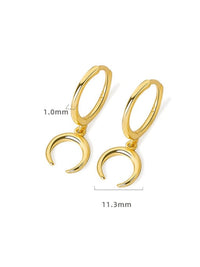 Crescent Moon Hoop Earrings, 18K Gold Plated .925 Sterling Silver Charm Huggie Earrings