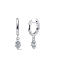 Diamond Shape Charm Hoop Earrings, Dangle Zircon .925 Sterling Silver Earrings