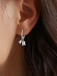 Flower Hoop Earrings, 925 Sterling Silver Hypoallergenic Luxury Huggie Hoop Earrings with Charm