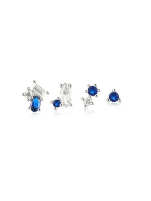 Geometric Stud Earrings Set Four Piece Missmatch Sapphire Birthstone Cubic Zirconia