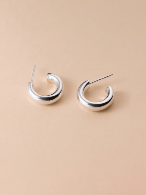 Silver Chunky Hoop Earrings with post, .925 Sterling Silver