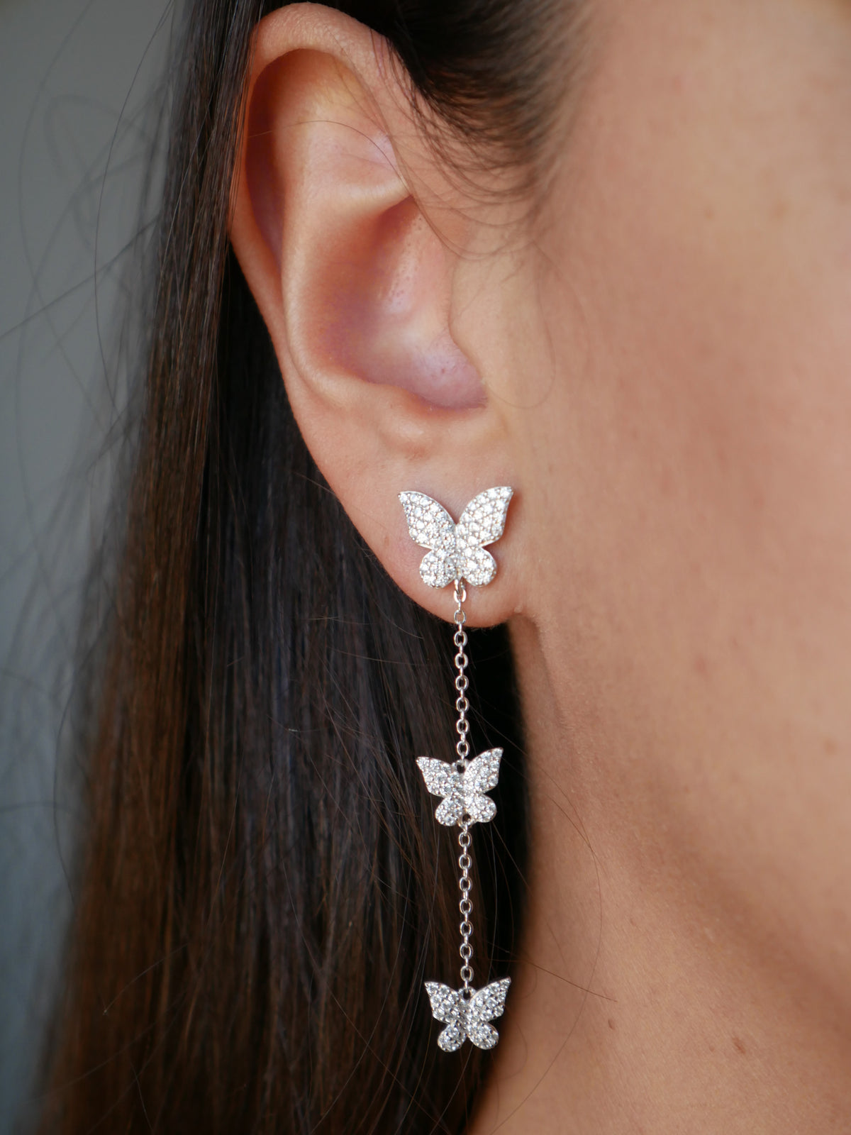 earrings, silver earrings, butterfly earrings, long earrings, big earrings, 925 earrings, nickel free, statement earrings, butterfly earrings, butterfly jewelry, dangly earrings, gifts ideas, trending on tiktok, diamond earrings, earrings with rhinestones, cubic zirconia earrings, hypoallergenic jewelry, nickel free, kesley jewelry, statement earrings, earrings for special occasions, nice jewelry, cute jewelry, earrings for sensitive ears