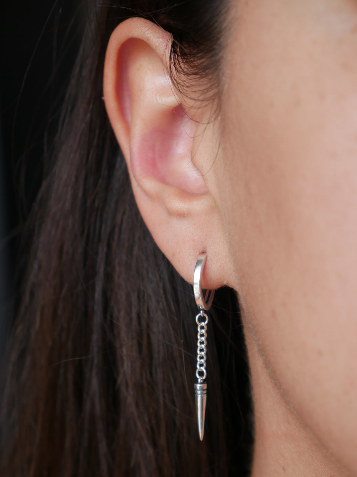 earings, silver earrings, 925 sterling silver earrings, jewelry, hoop earrings, dangly earrings, spike jewelry, jewelry with spikes, cool jewelry, cool earrings, fine jewelry, fashion jewelry, nickel free, hypoallergenic, statement earrings, trending on trending on tiktok, christmas gifts, birthday gifts, anniversary gifts, graduation gifts , silver hoop earrings with charm, kesley jewelry, silver jewelry