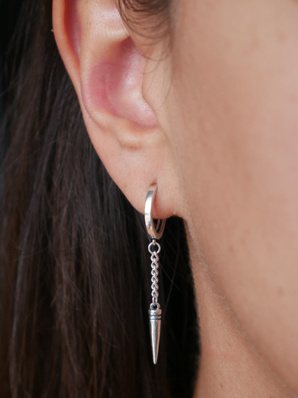 earings, silver earrings, 925 sterling silver earrings, jewelry, hoop earrings, dangly earrings, spike jewelry, jewelry with spikes, cool jewelry, cool earrings, fine jewelry, fashion jewelry, nickel free, hypoallergenic, statement earrings, trending on trending on tiktok, christmas gifts, birthday gifts, anniversary gifts, graduation gifts , silver hoop earrings with charm, kesley jewelry, silver jewelry