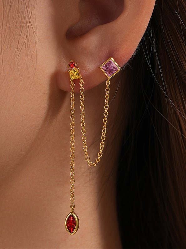 earrings, double earrings, single earrings with chain, dangly chain double earrings, stud earrings, gold earrings, nice earrings, earring. ideas, cartilage earrings, birthday gifts, anniversary gifts, valentines gifts, fine jewelry, cool earrings, womens jewelry, 925 sterling silver earrings, hypoallergenic earrings, pink diamond earrings, dangley earrings with chain, cute earrings, cheap fine jewelry, gold vermeil earrings, popular jewelry, fashion jewelry