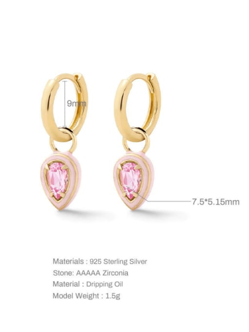 Waterdrop Enamel Huggie Hoop Earrings, 18K Gold Plated. 925 Sterling Silver Colorful Zircon Charm Earrings