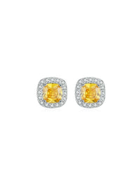 Cushion Cut Yellow Stud Earrings,  Cubic zirconia 925 Sterling Silver Stud Statement Earrings