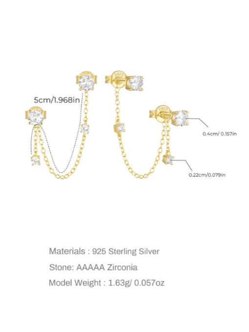 Stud Earring Set with detable Chain 925 Sterling Silver Zircon Hypoallergenic Luxury Earrings