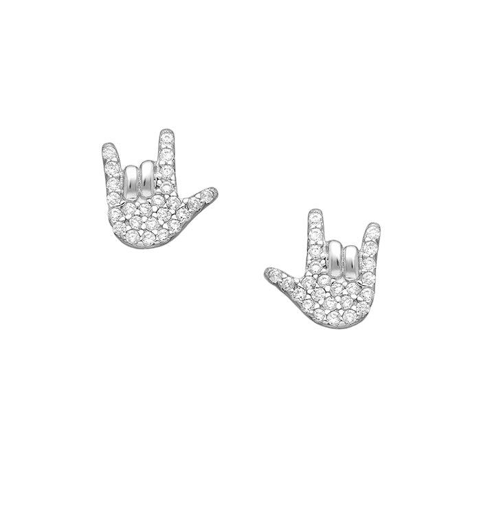 Love Sign Stud Earrings Sterling Silver 925 Cubic Zirconia Hand Gesture Hypoallergenic Luxury Earrings KESLEY