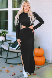 long dresses, clothes for the fall, fall dresses, womens clothes, cutout long sleeve dress, black clothes, sexy dresses, 