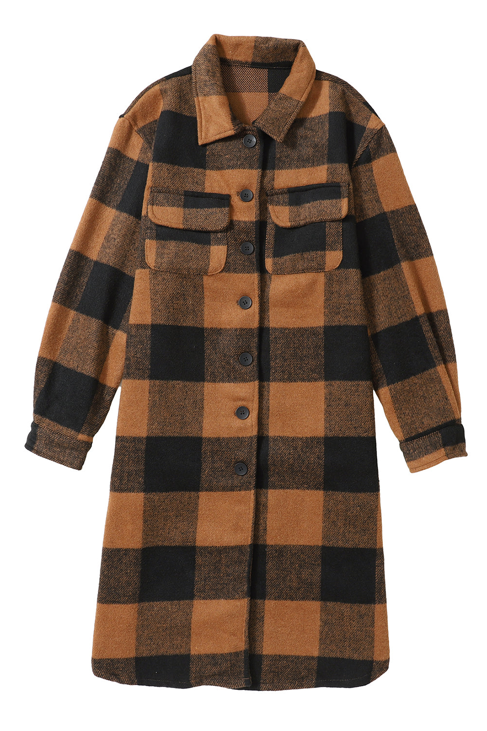 Chestnut Plaid Button-Down Flap Pocket Long Shacket & Button Down Shirt