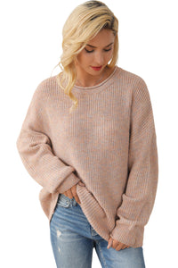 Multicolor Rolled Round Neck Drop Shoulder Sweater