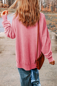 Pink Drop Shoulder Ribbed Trim Oversized Sweatshirt