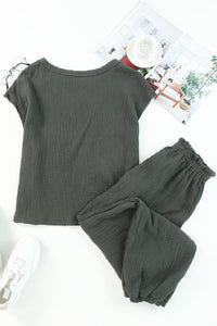 Gray Crinkled Texture Tee and Jogger Pants Set