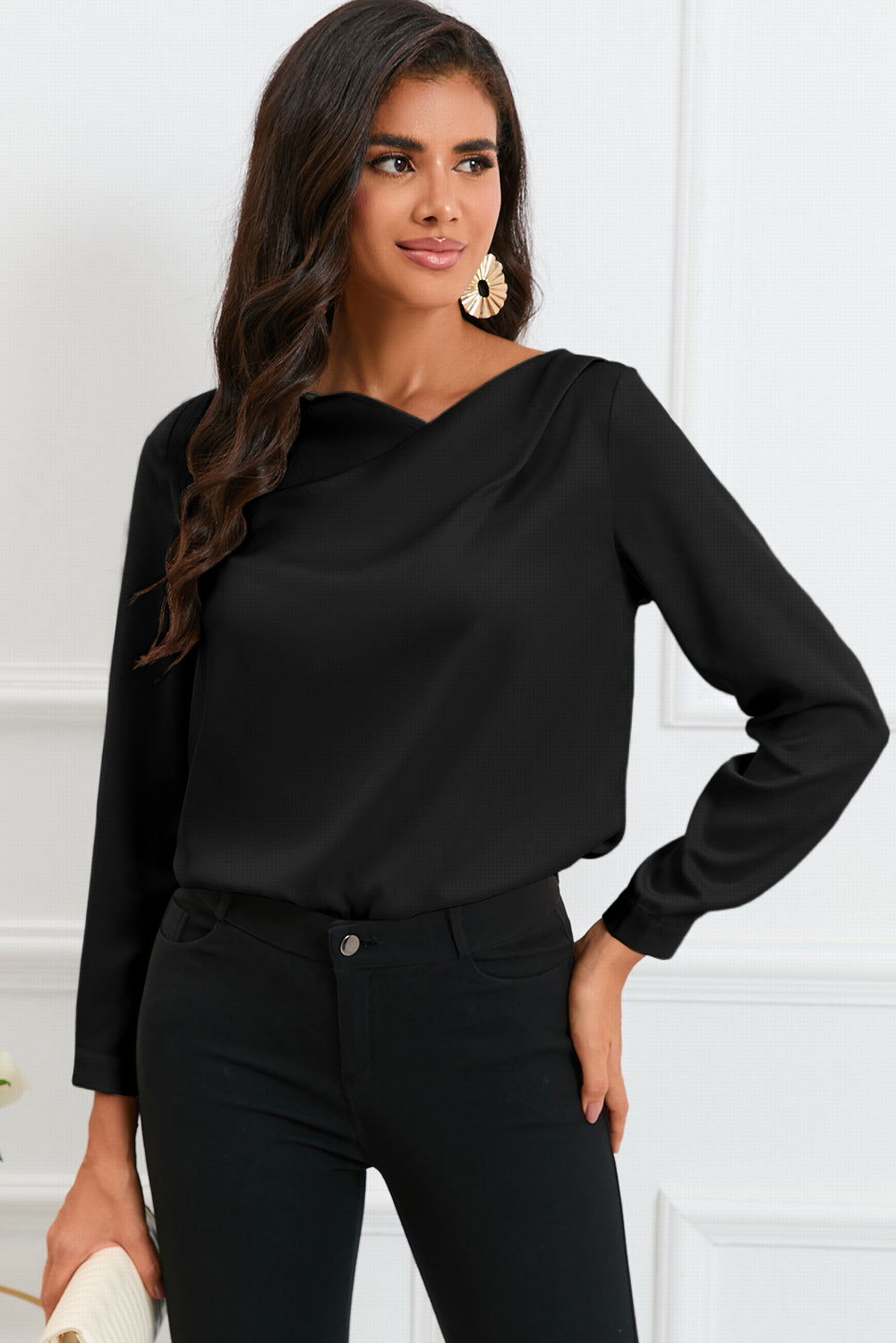 shirts, ladies shirts, ladies blouse, long sleeve blouse, long sleeve top, nice black shirts, cute shirts, clothes for mature women, basic black shirt