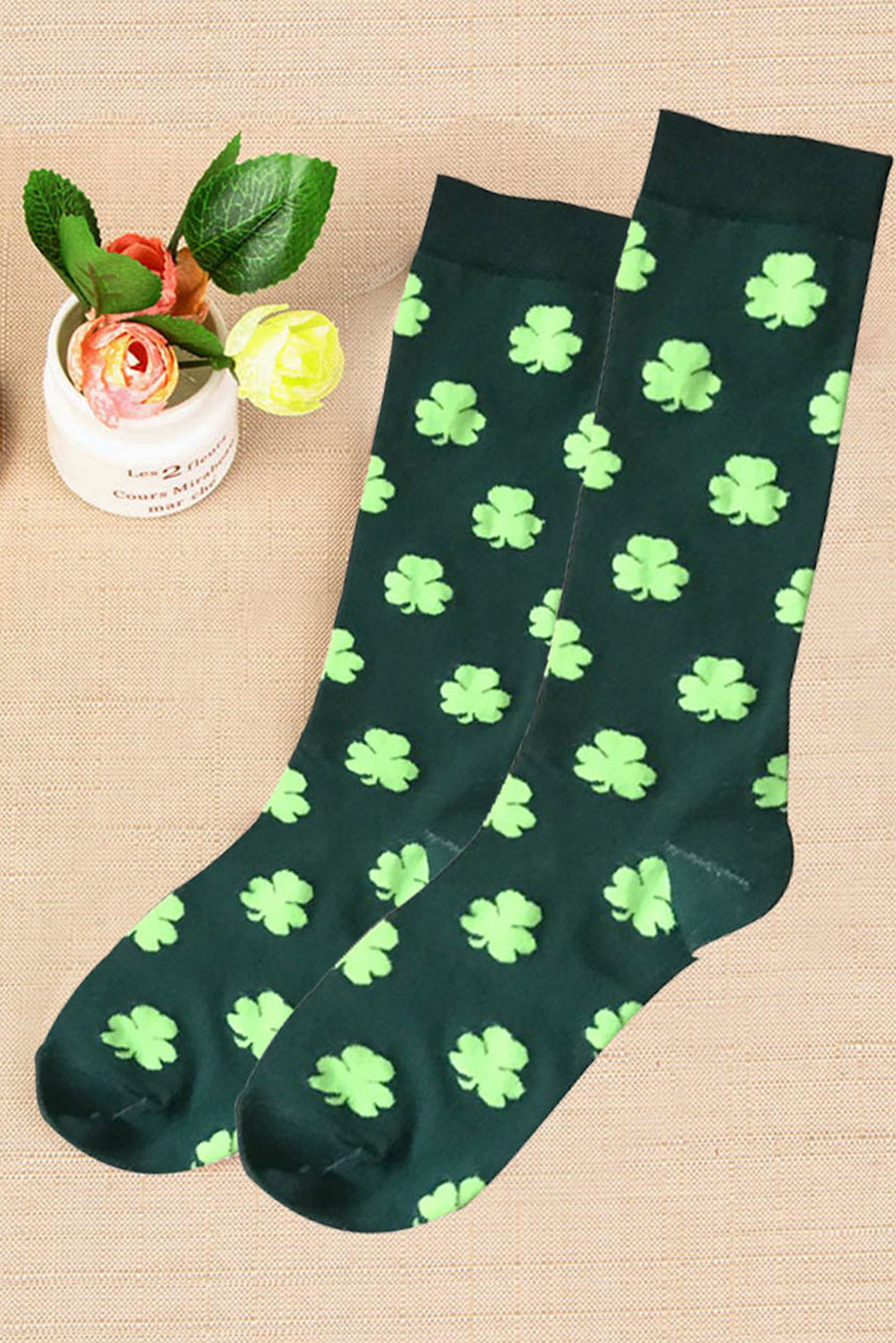 St Patricks Day Socks Dark Green St Patricks Clover Print Tube Socks